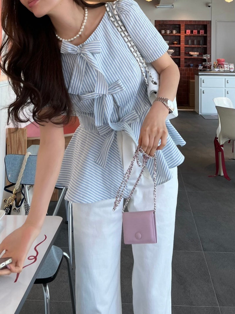 ストライプリボンブラウス