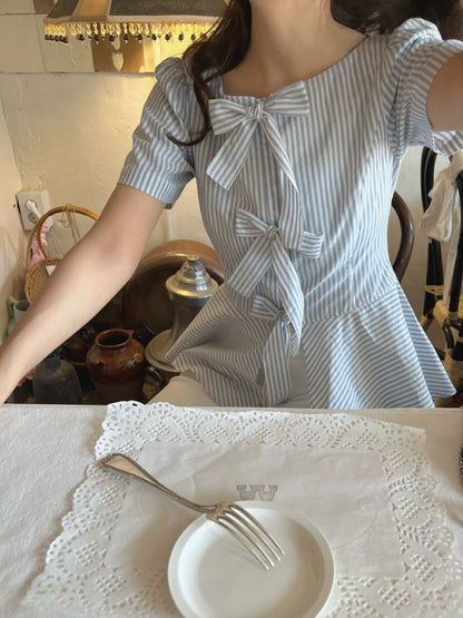 ストライプリボンブラウス