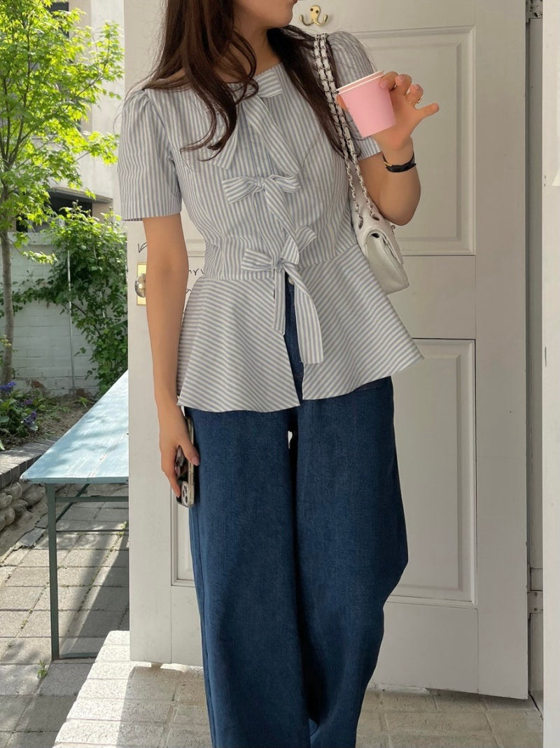 ストライプリボンブラウス