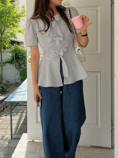 ストライプリボンブラウス