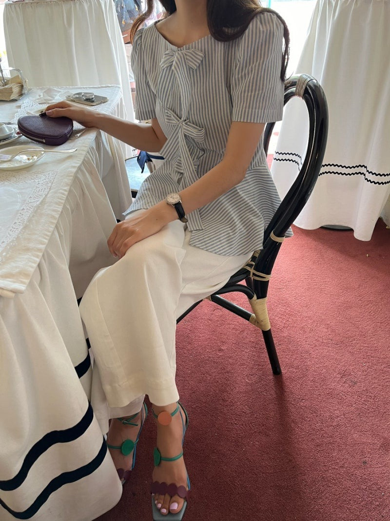 ストライプリボンブラウス