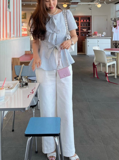 ストライプリボンブラウス