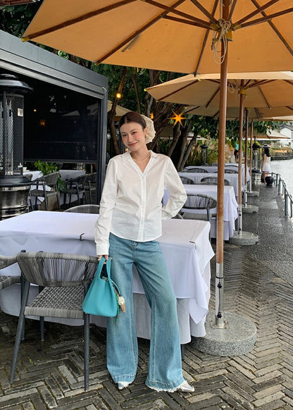 レース切り替えバックレスリボンブラウス