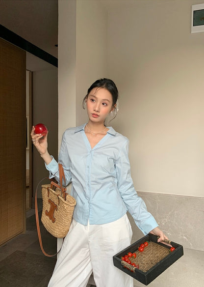 レース切り替えバックレスリボンブラウス