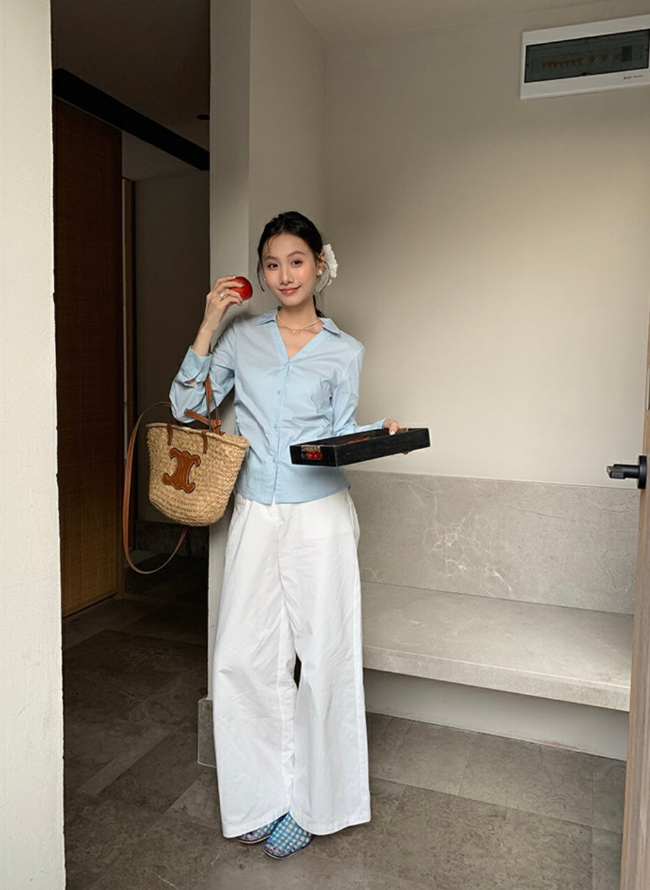 レース切り替えバックレスリボンブラウス