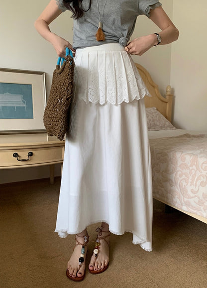 Irregular Hem Midi Skirt + Embroidered Pleated Skirt Set