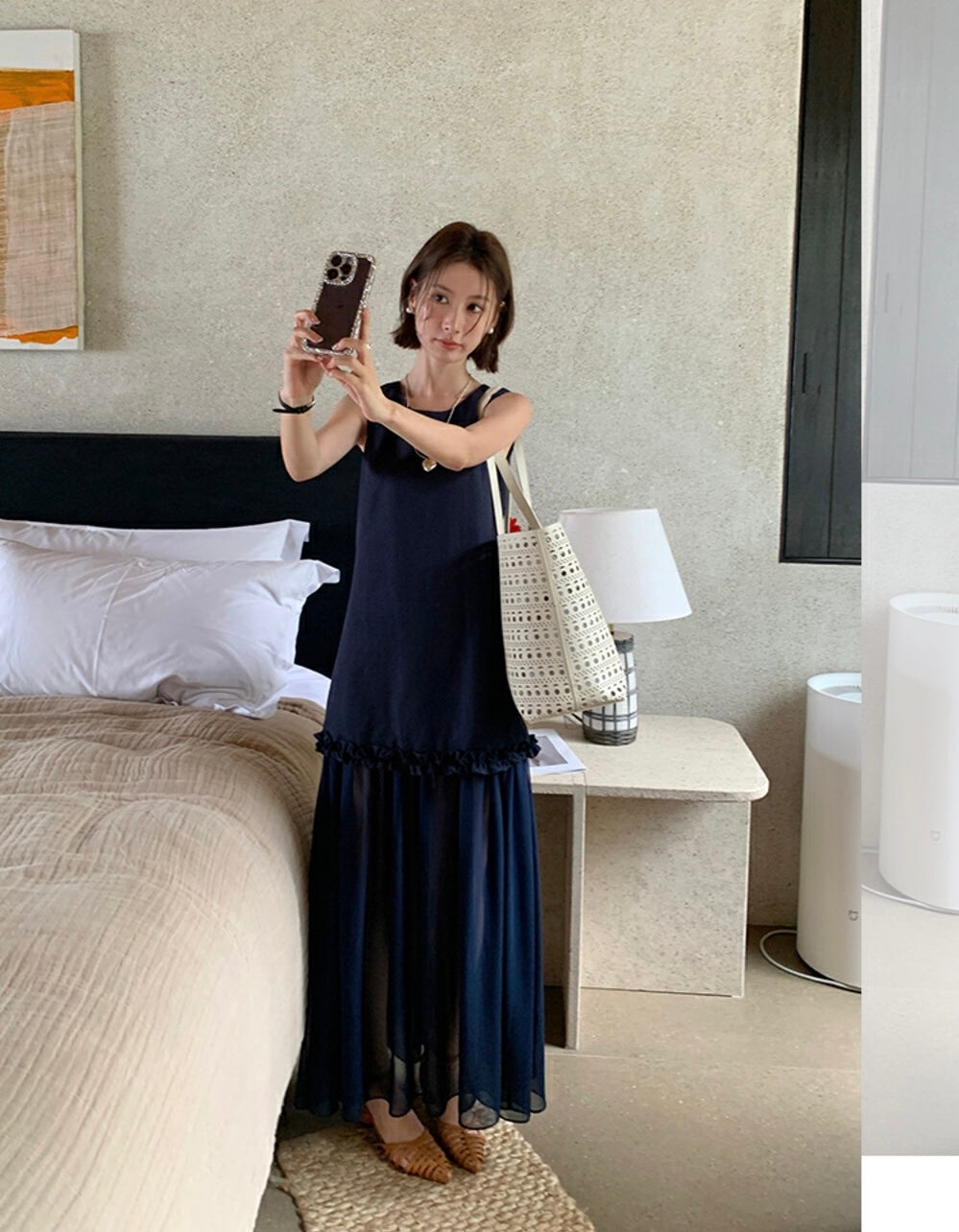 圓領層次感拼接背心連身裙