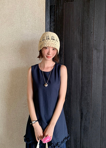 圓領層次感拼接背心連身裙