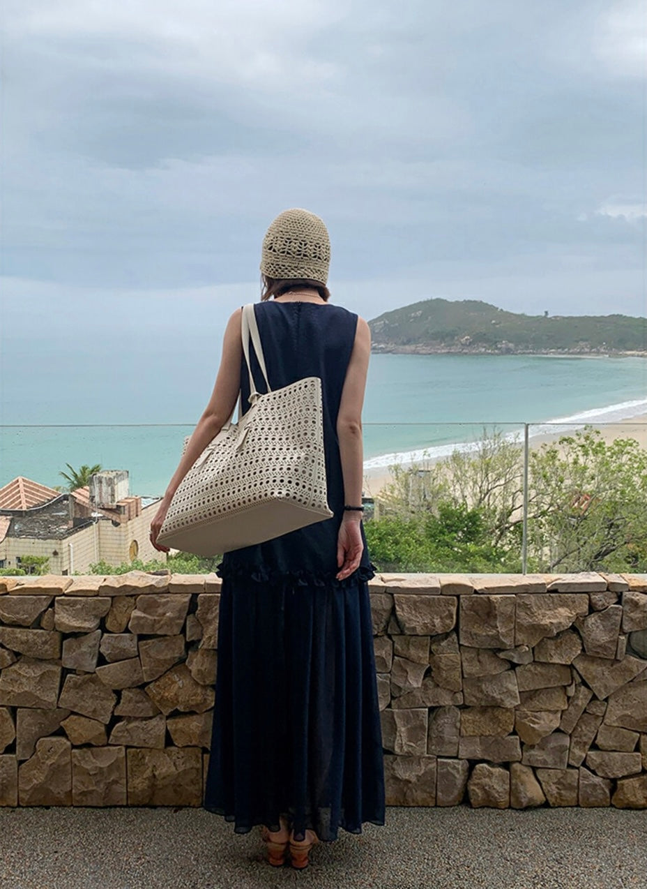 圓領層次感拼接背心連身裙