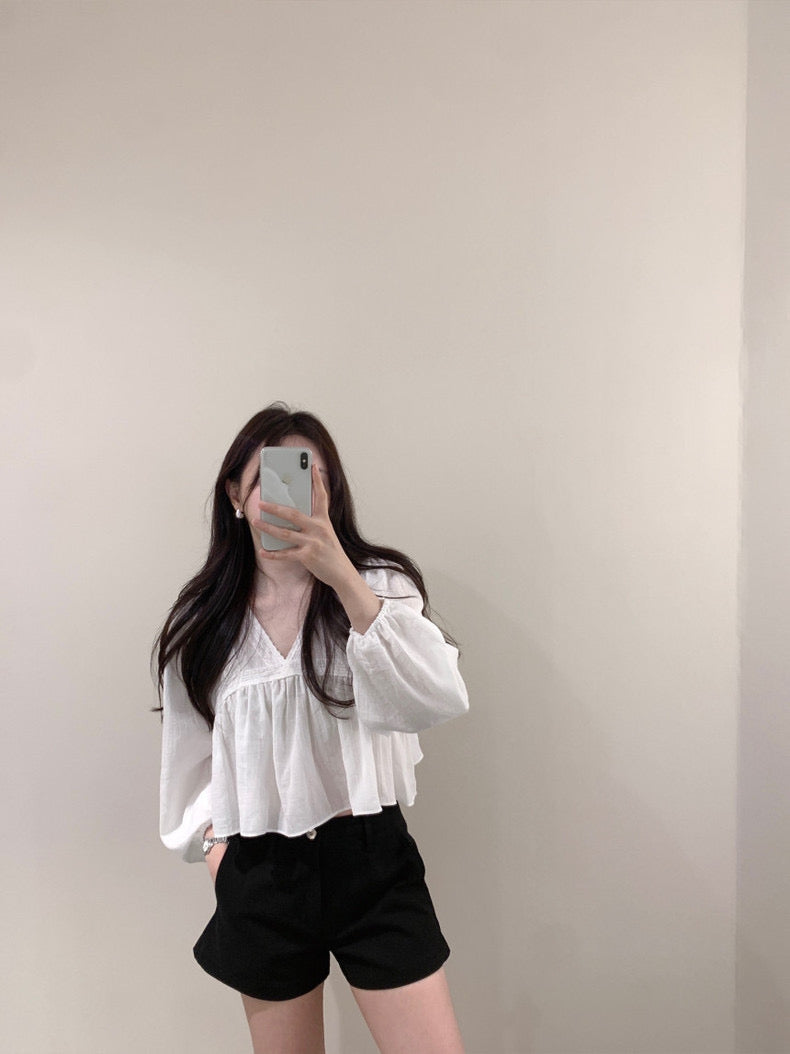 V-neck lace patchwork chiffon blouse