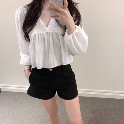 V-neck lace patchwork chiffon blouse