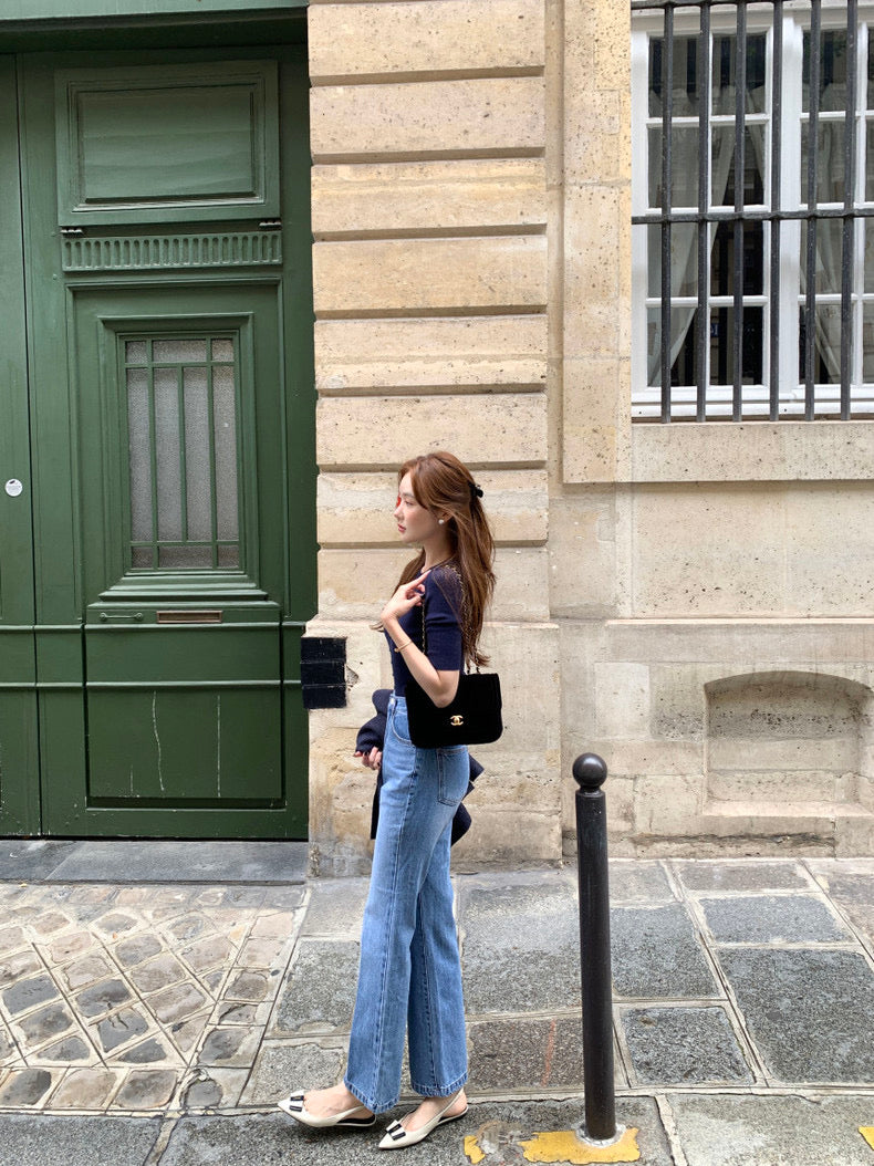 Crew Neck Slim Fit Knit Top with Button Detailing