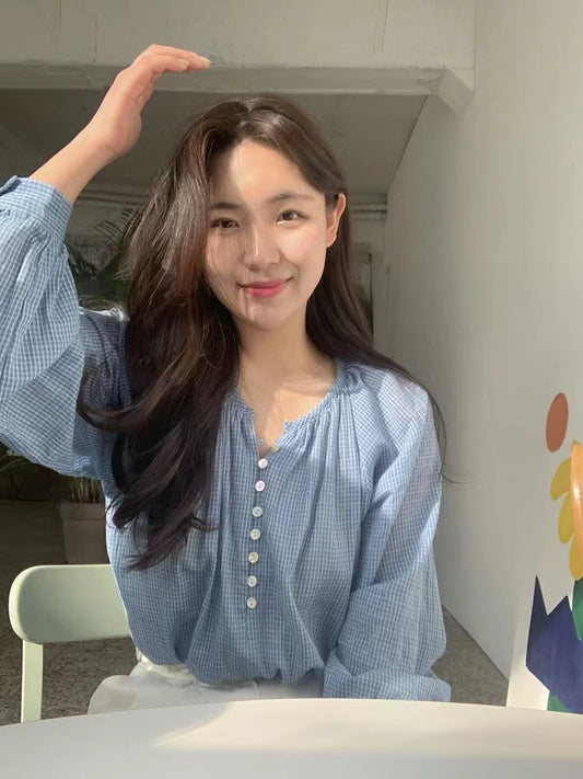 Color-Block Plaid Loose Shirt