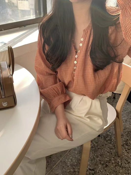 撞色格紋寬鬆恤衫