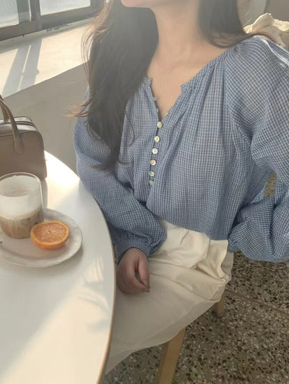 バイカラー チェック柄 ゆったりシャツ