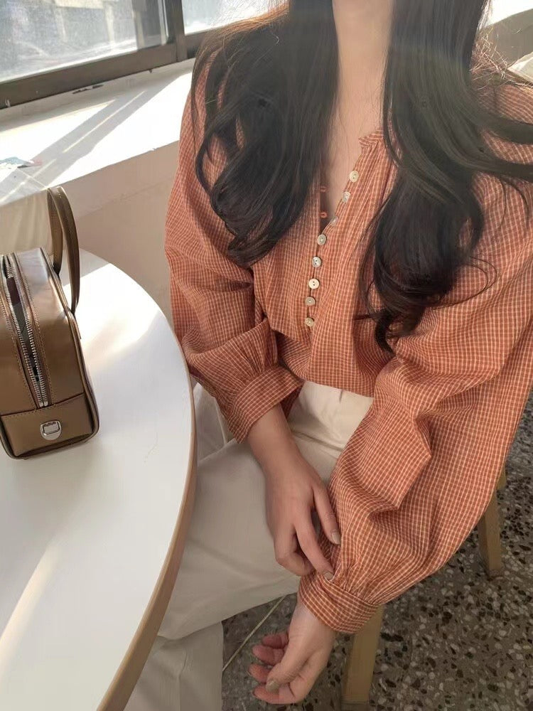 バイカラー チェック柄 ゆったりシャツ