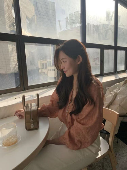 バイカラー チェック柄 ゆったりシャツ