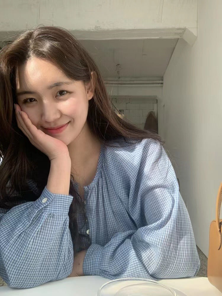 バイカラー チェック柄 ゆったりシャツ