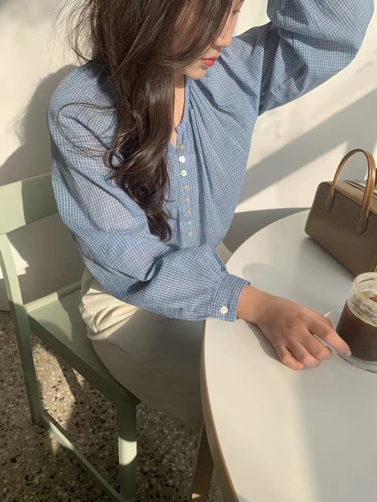 バイカラー チェック柄 ゆったりシャツ