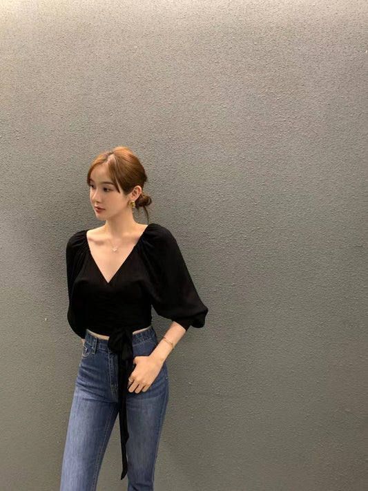 大Vネックタイウエストシャツ