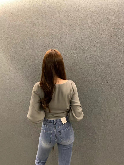 大V領綁帶收腰恤衫