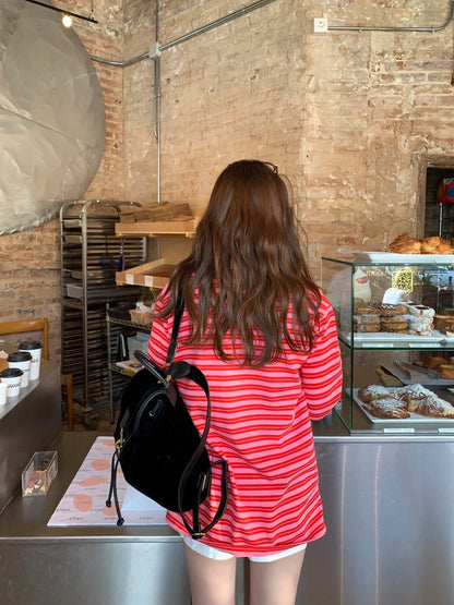 polo領休閒條紋恤衫