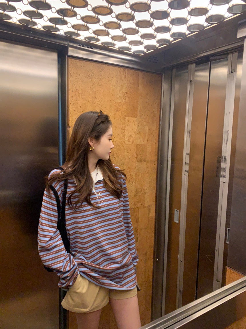 polo領休閒條紋恤衫