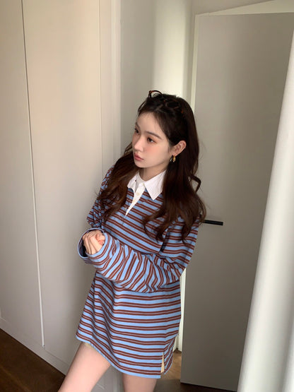 polo領休閒條紋恤衫