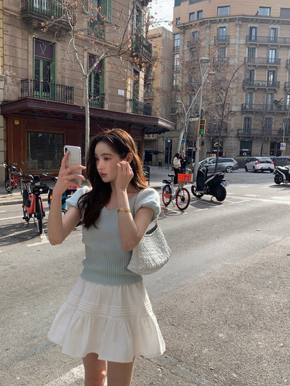 V領針織top+半身裙set