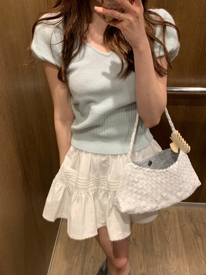 V領針織top+半身裙set