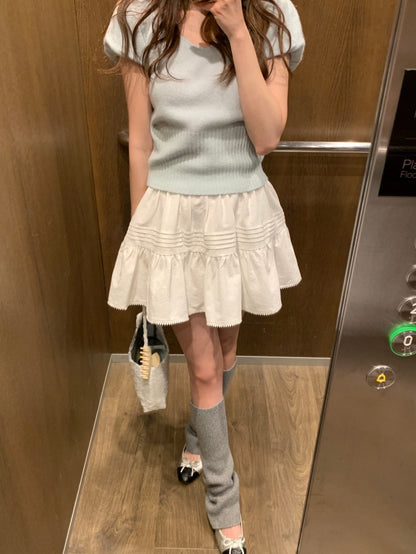 V領針織top+半身裙set