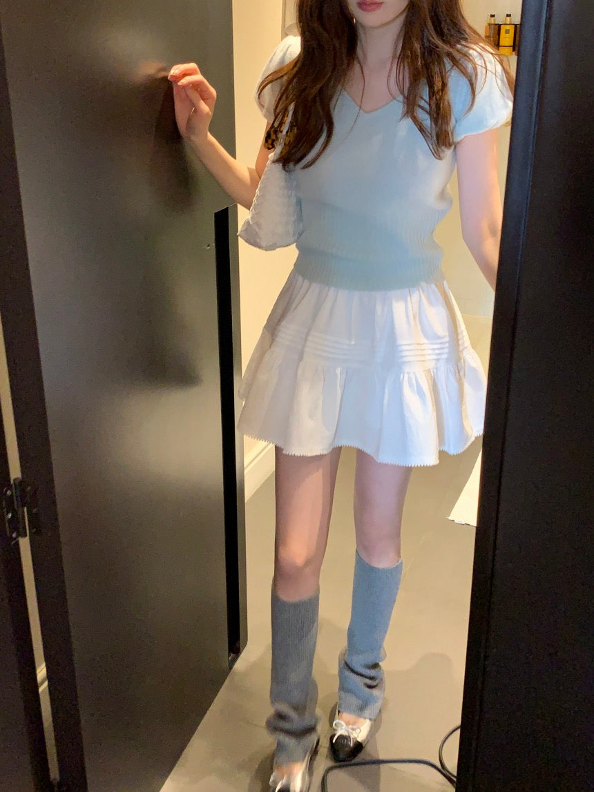 V領針織top+半身裙set