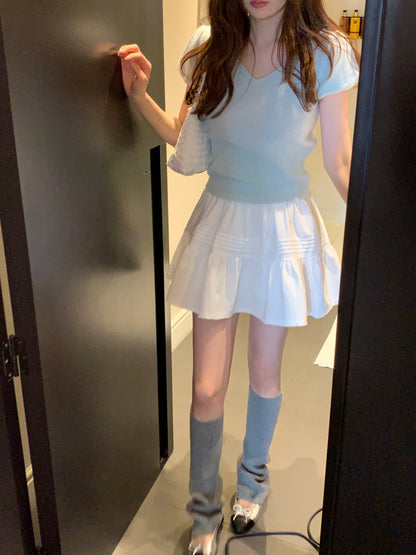 V領針織top+半身裙set