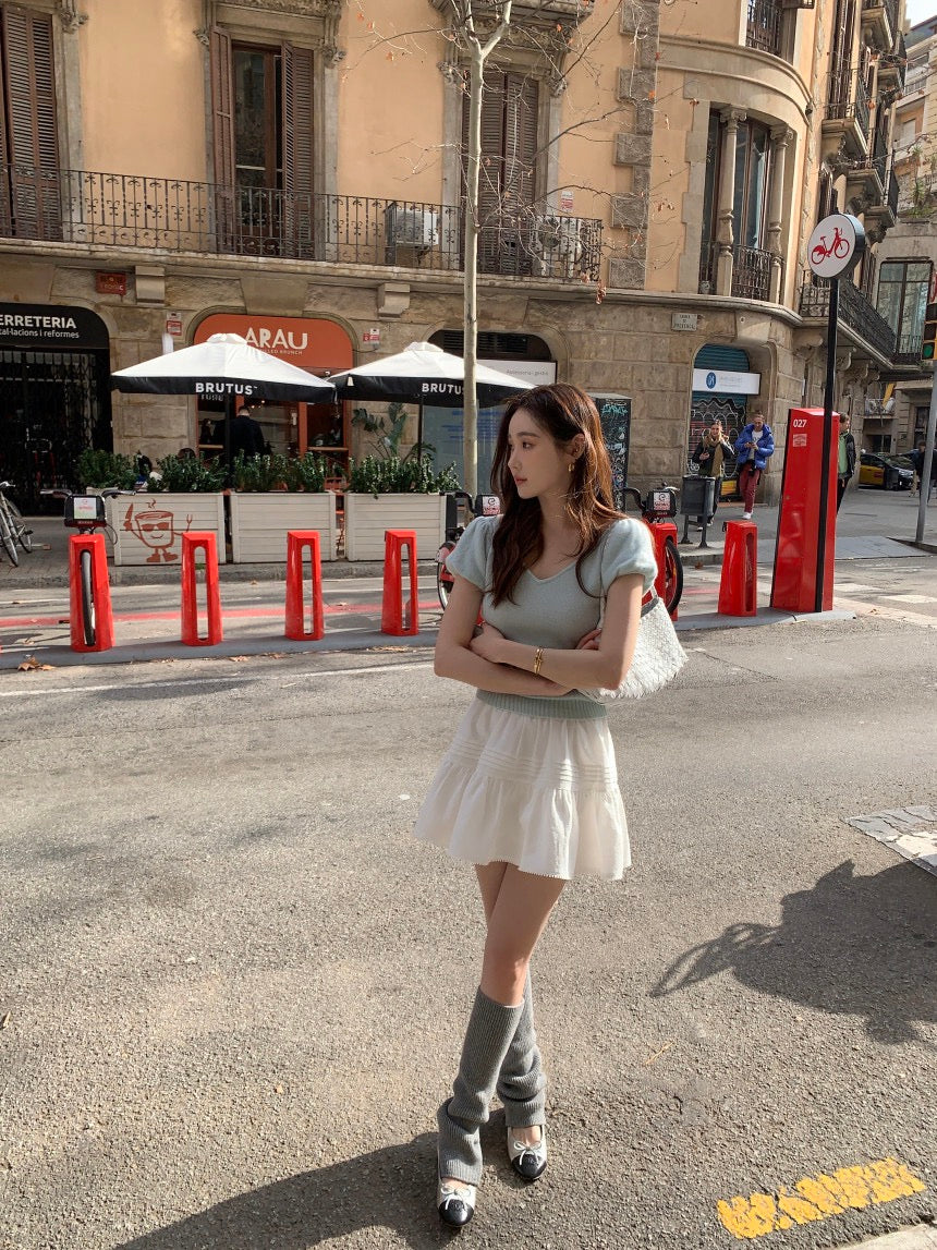 V領針織top+半身裙set