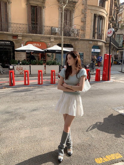 V領針織top+半身裙set