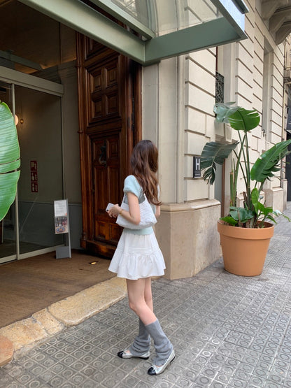 V領針織top+半身裙set