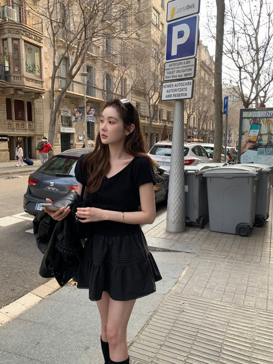 V領針織top+半身裙set