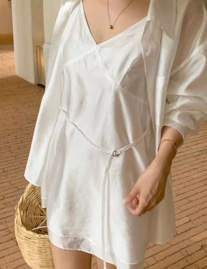 Minimalist V-neck Camisole + Shirt Set