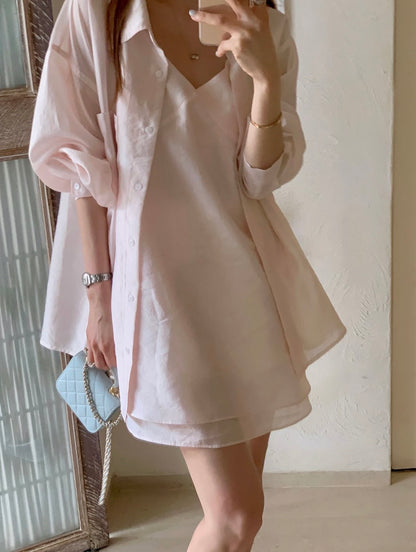 Minimalist V-neck Camisole + Shirt Set