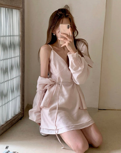 Minimalist V-neck Camisole + Shirt Set