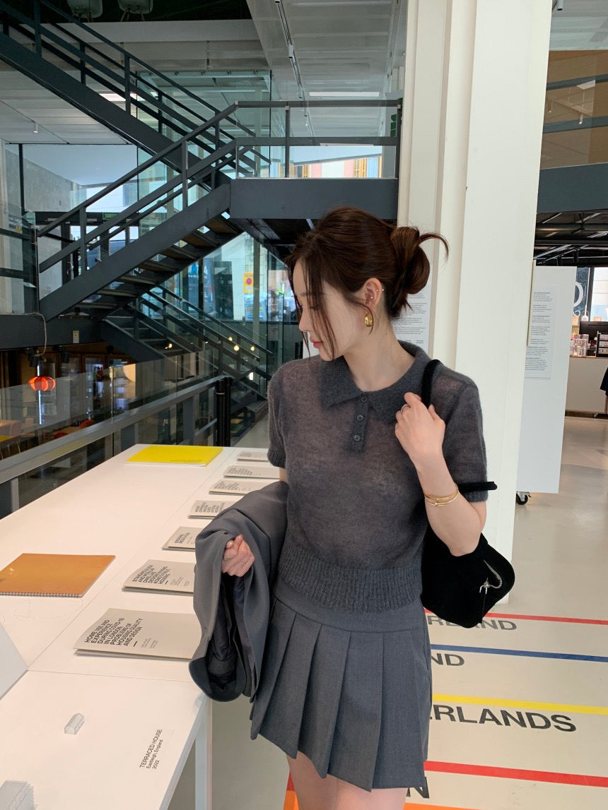 翻領針織短袖top