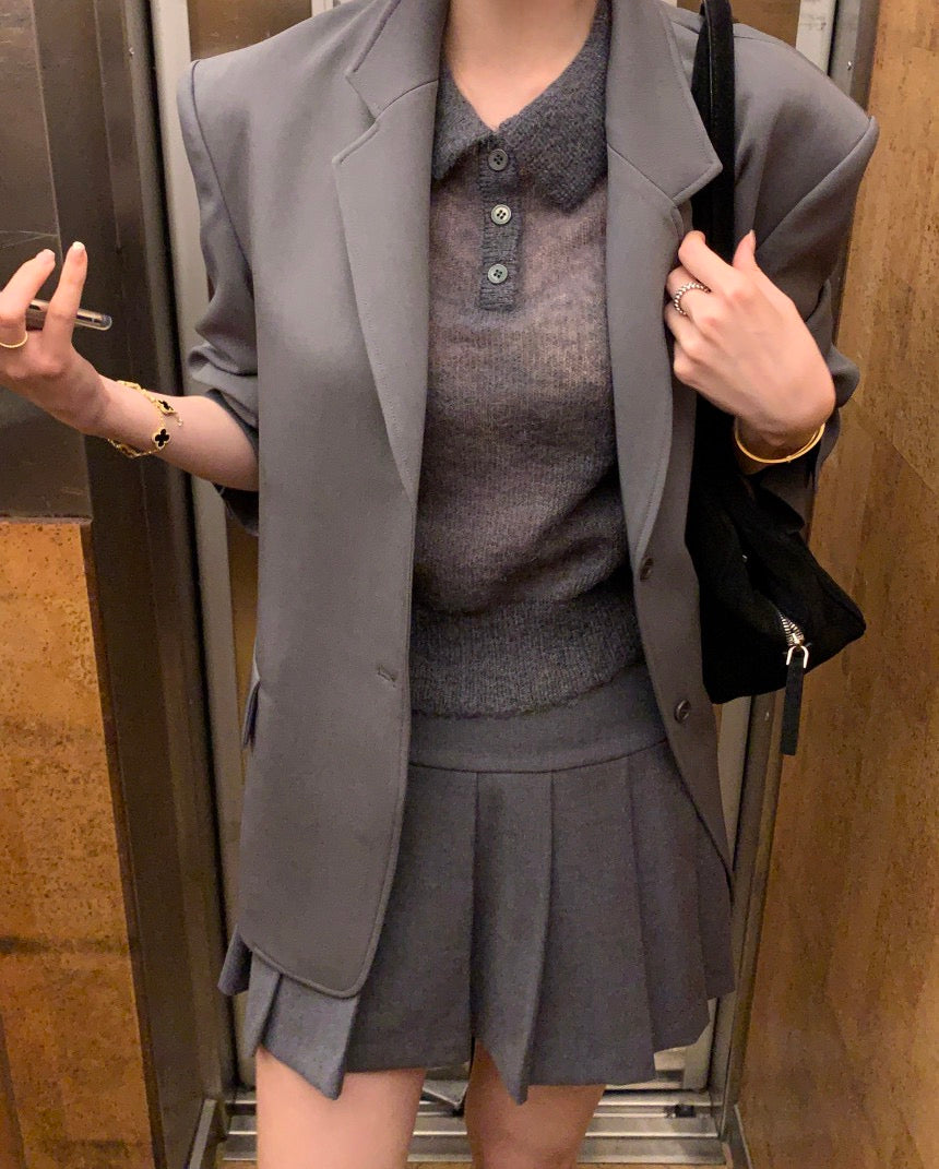 翻領針織短袖top