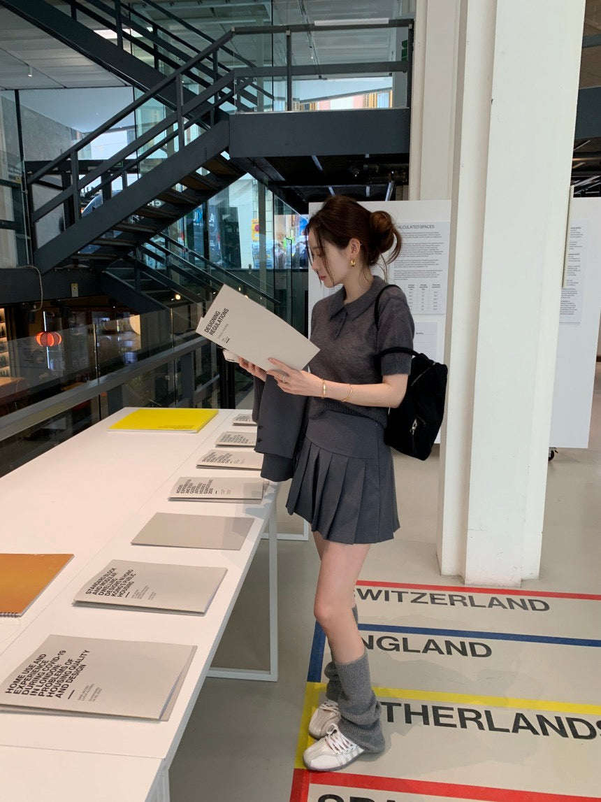 翻領針織短袖top