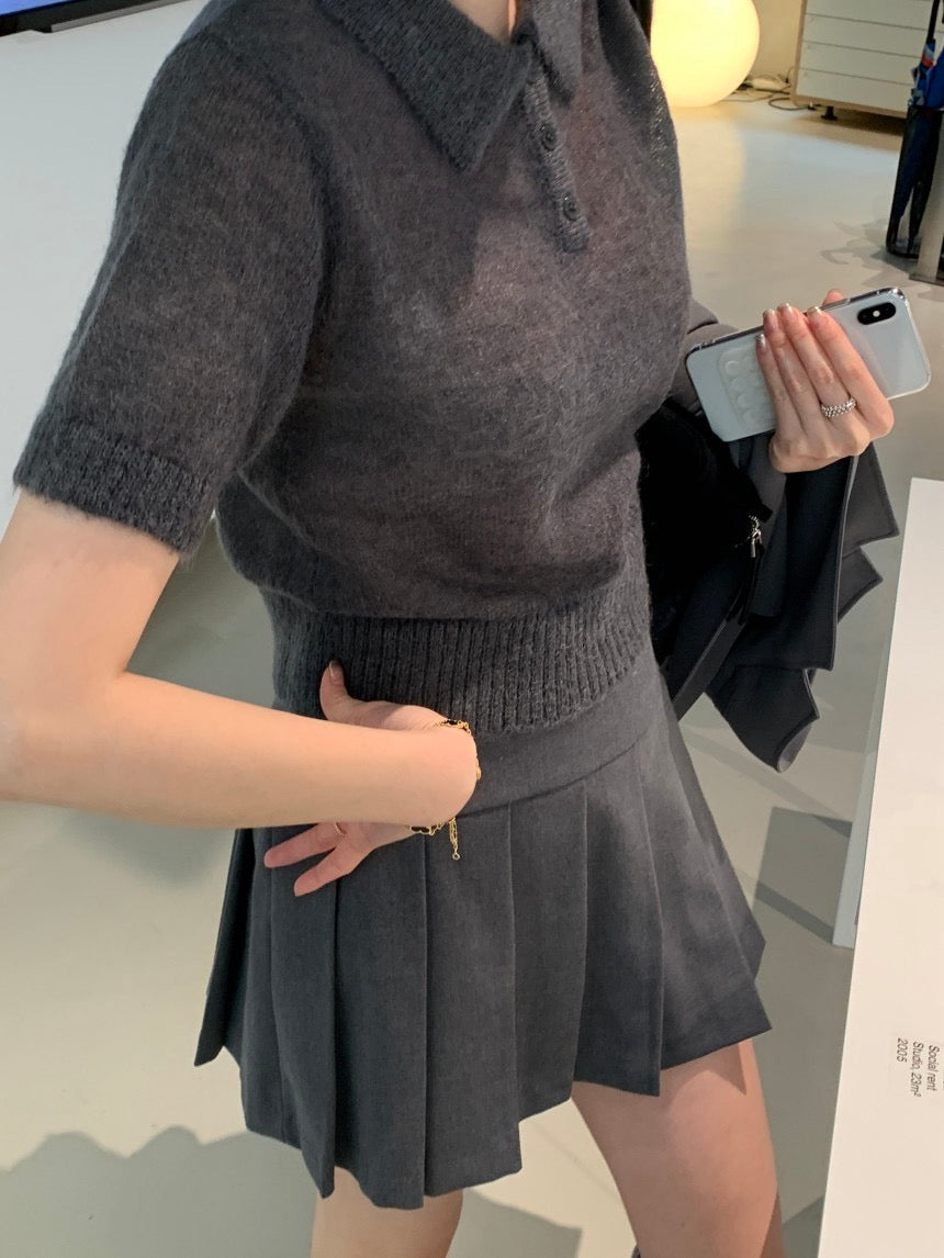 翻領針織短袖top