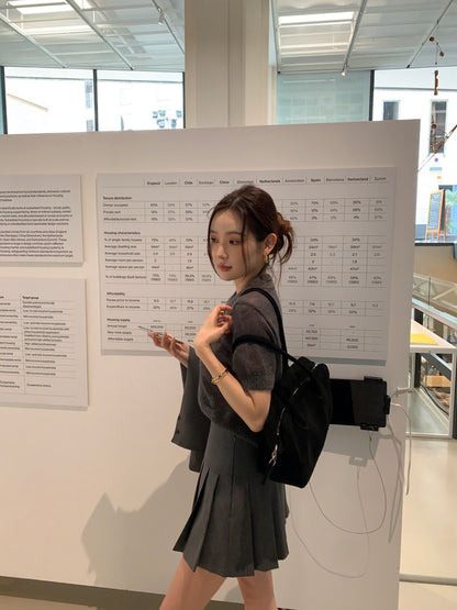 翻領針織短袖top