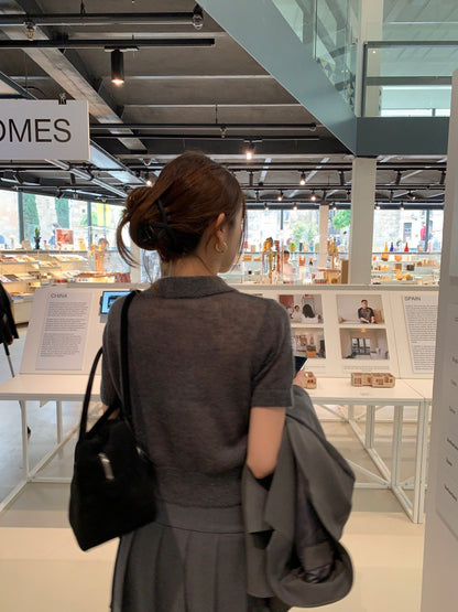 翻領針織短袖top