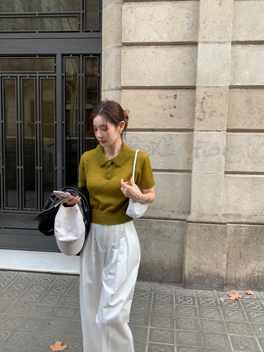 翻領針織短袖top