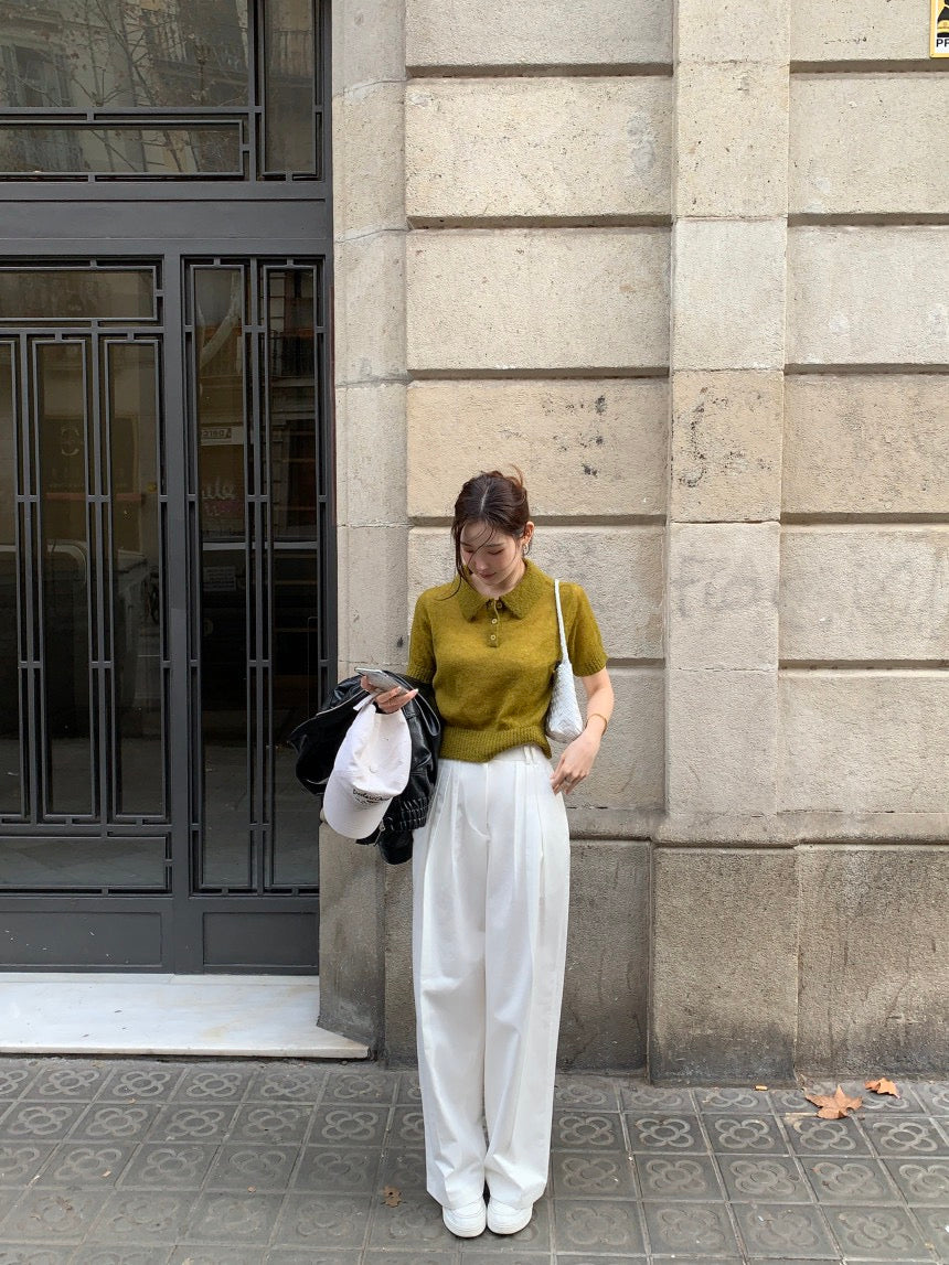 翻領針織短袖top