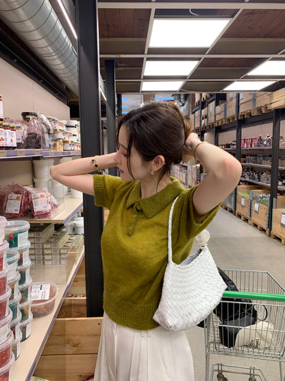 翻領針織短袖top