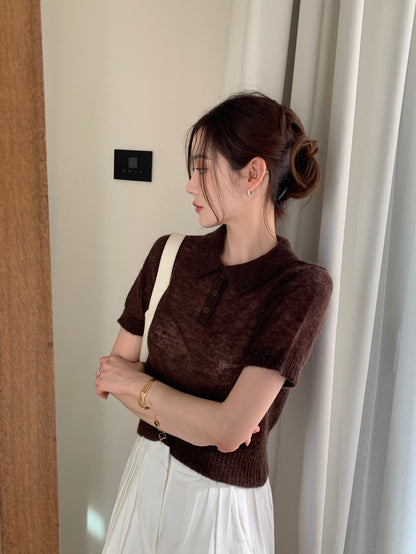 翻領針織短袖top